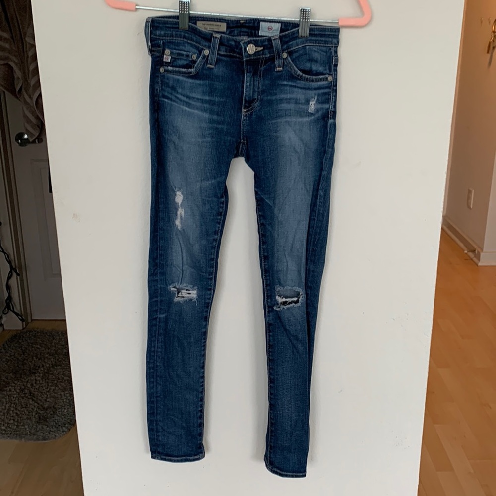 AG Low Rise Distressed Medium Blue Jeans (Size 24)